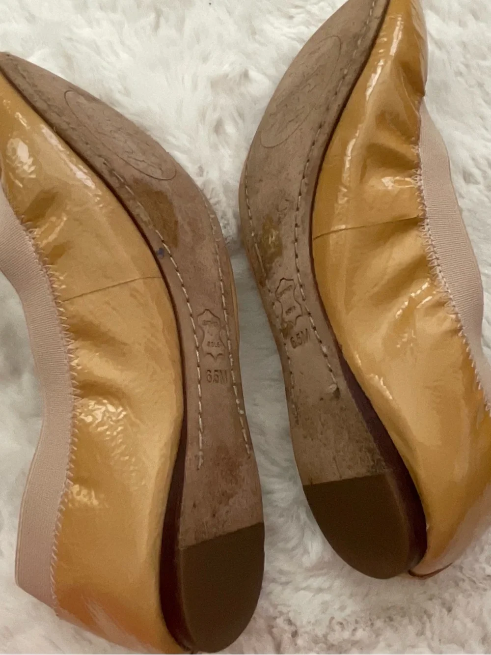 Tory Burch Patent Leather Ballet Flats in Mustard with Gold Logo